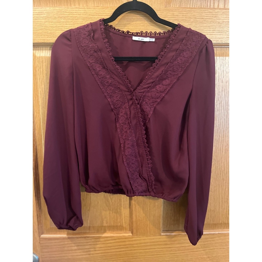 Dark Academia Romantic Boho Chic Women's XS Wine Red Crochet Lace Blouse